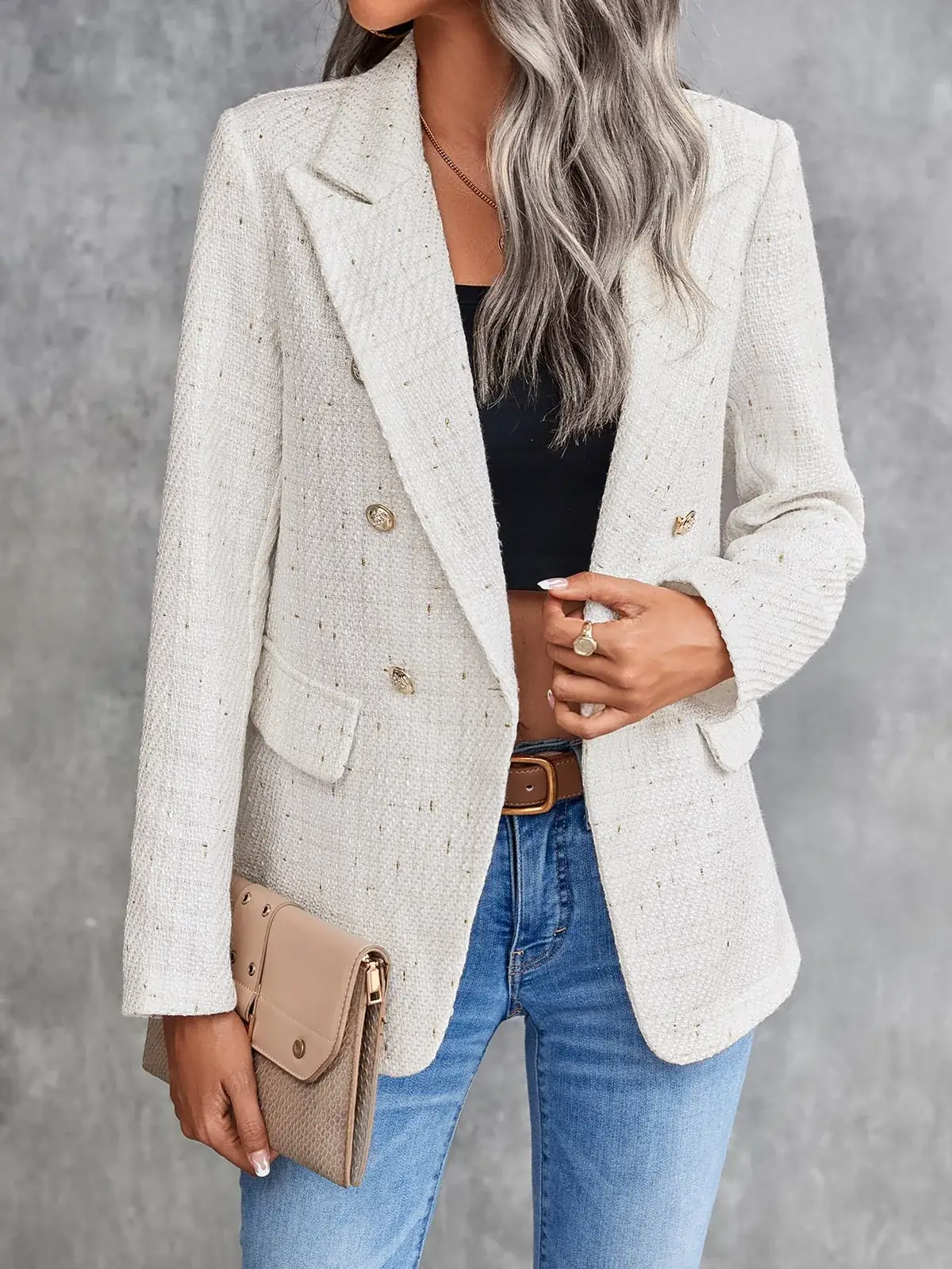 Blazer Tweed Transpassado Cláudia na cor Branco — foto 1 de 6