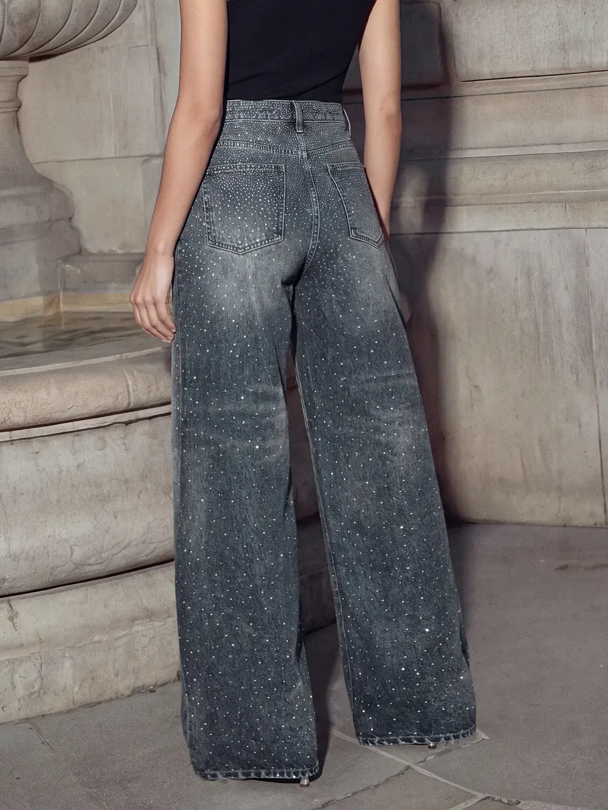 Calça Jeans Wide Leg Brilho Estonada Letícia na cor Azul — foto 5 de 6