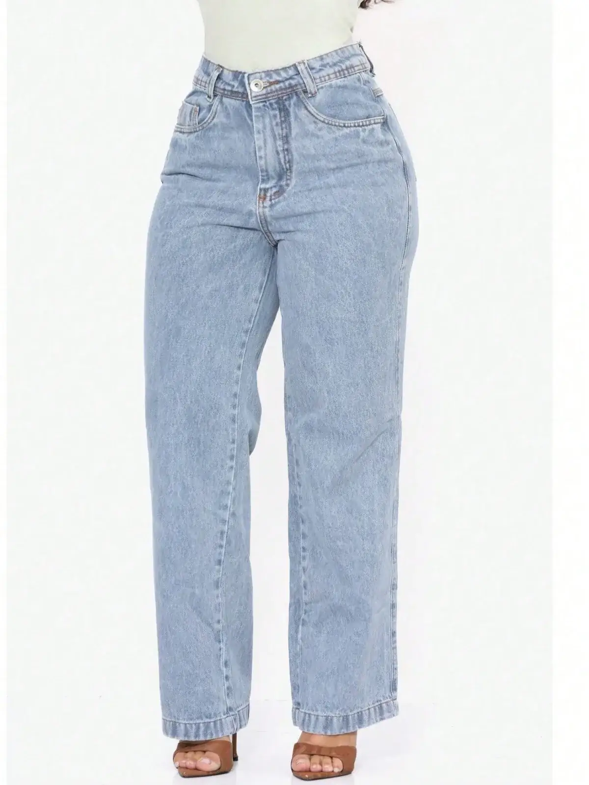 Calça Jeans Wide Leg Marmorizada Gabriela na cor Lavagem Média — foto 3 de 7