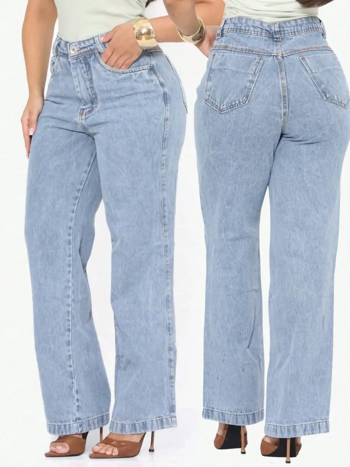 Calça Jeans Wide Leg Marmorizada Gabriela na cor Lavagem Média — foto 7 de 7