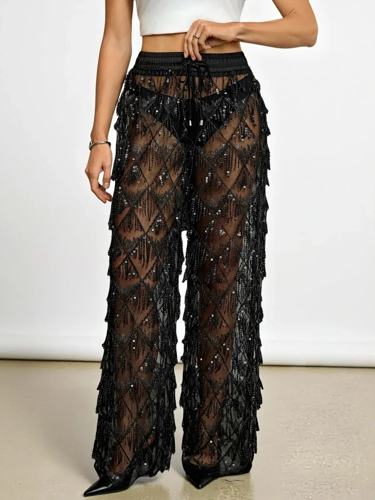Calça Lantejoulas e Franjas Íris Tall na cor Preto — foto 8 de 12