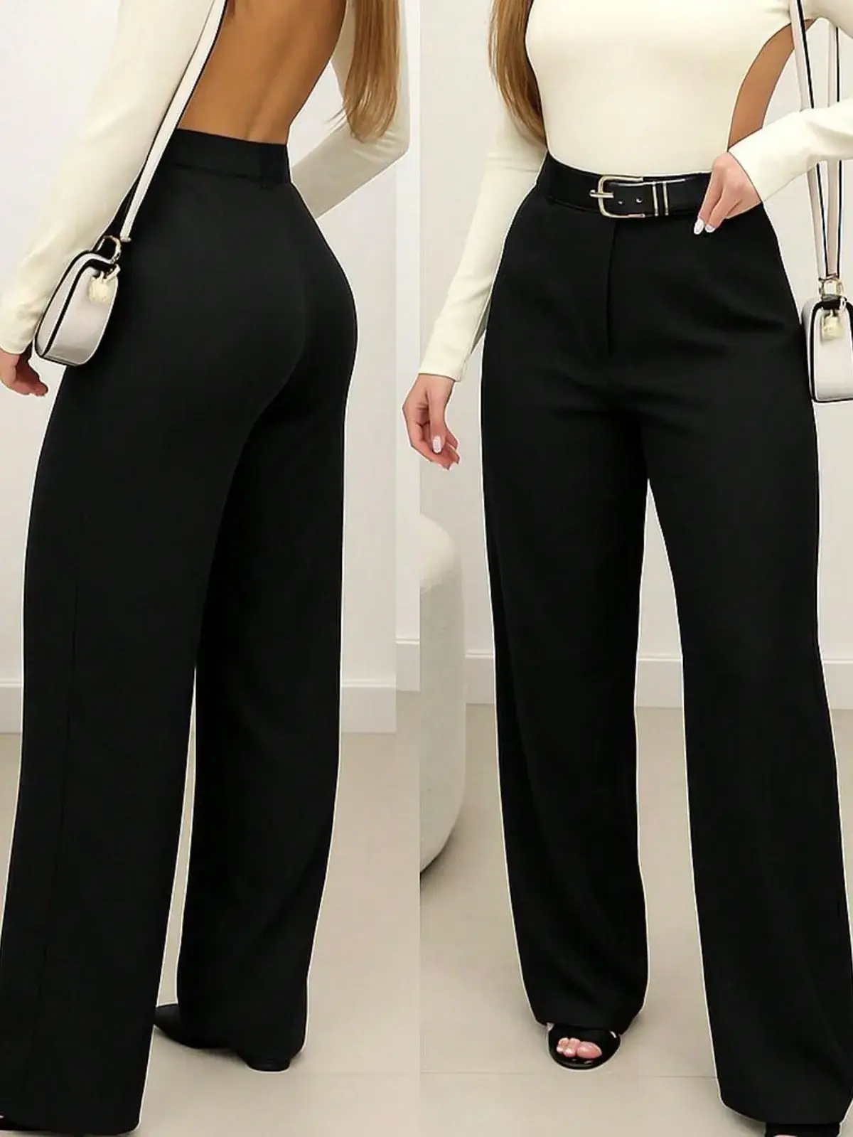 Calça Pantalona Alfaiataria com Cinto Vitória na cor Preto — foto 2 de 2