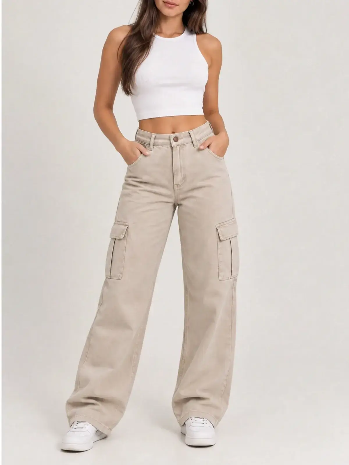 Calça Wide Leg Cargo Jade na cor Areia — foto 1 de 3