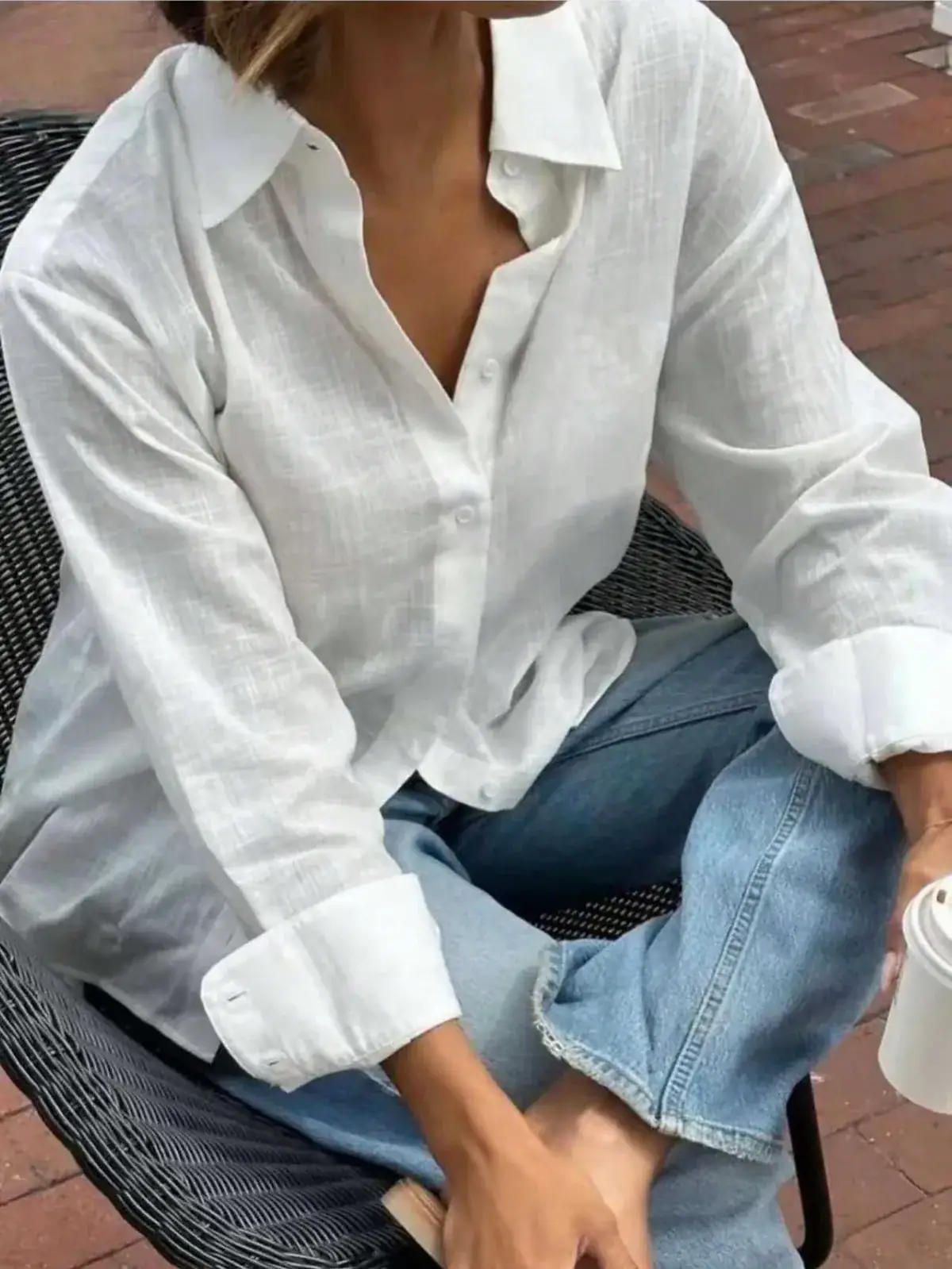 Camisa de Algodão Manga Longa Olívia na cor Branco — foto 1 de 4