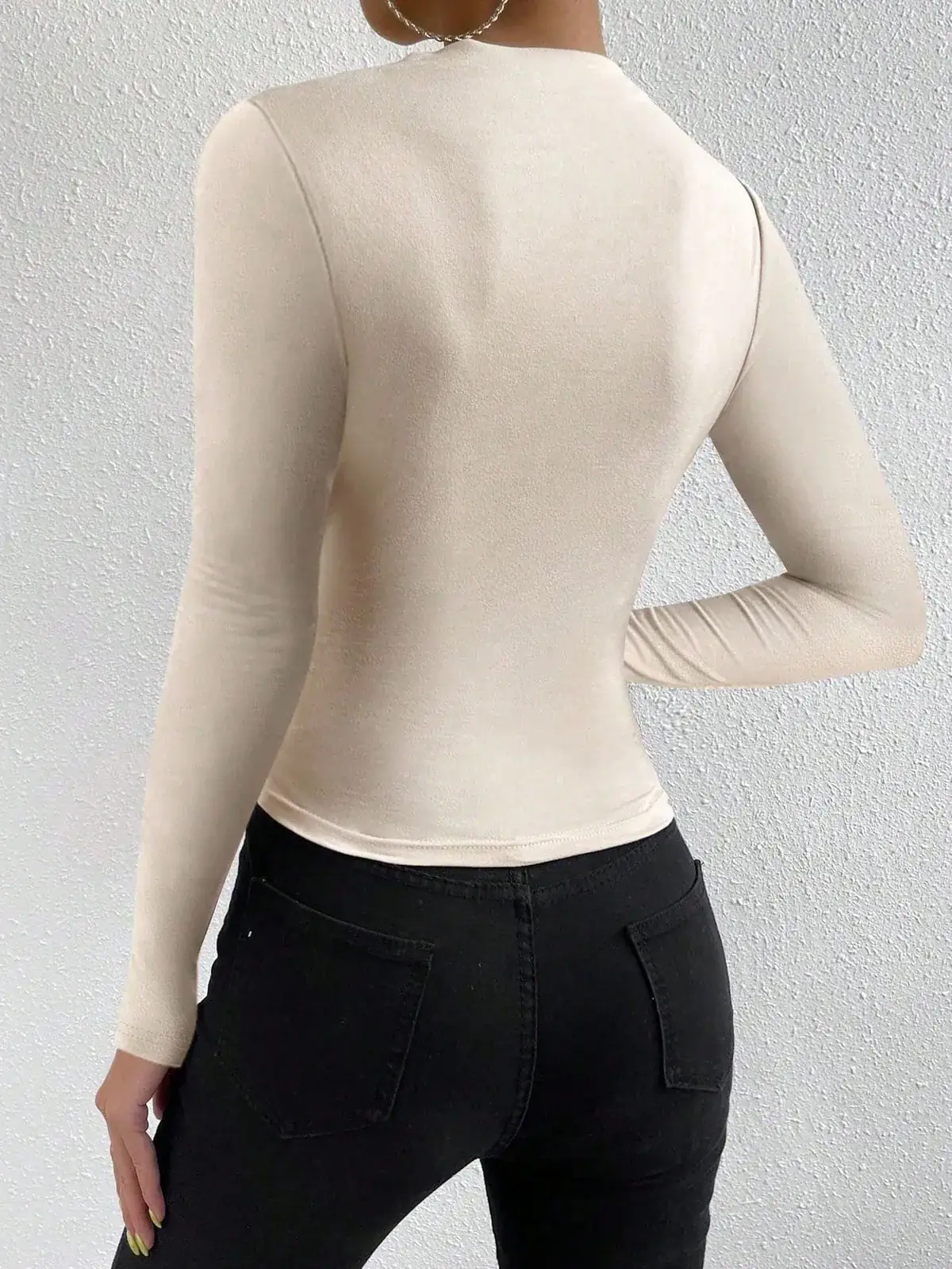 Camiseta Petite Manga Longa Drapeada Dalva na cor Damasco — foto 2 de 6