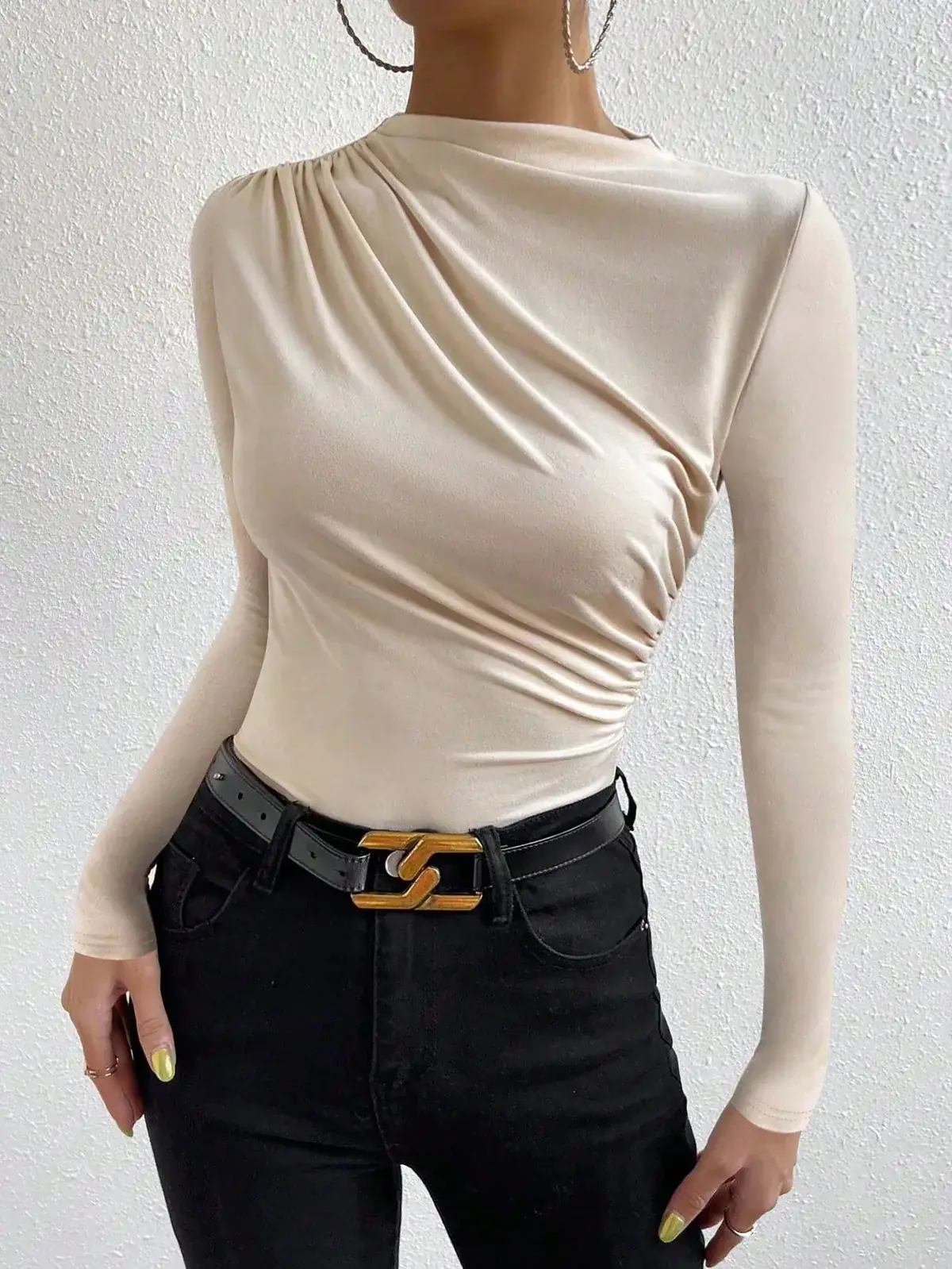 Camiseta Petite Manga Longa Drapeada Dalva na cor Damasco — foto 3 de 6