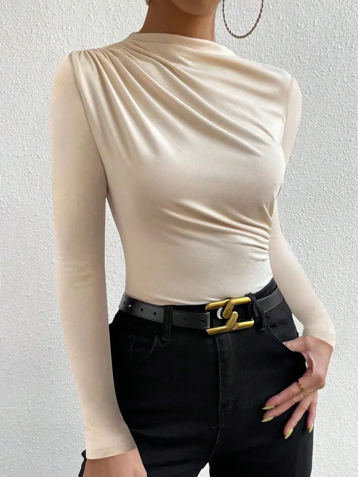 Camiseta Petite Manga Longa Drapeada Dalva na cor Damasco — foto 6 de 6