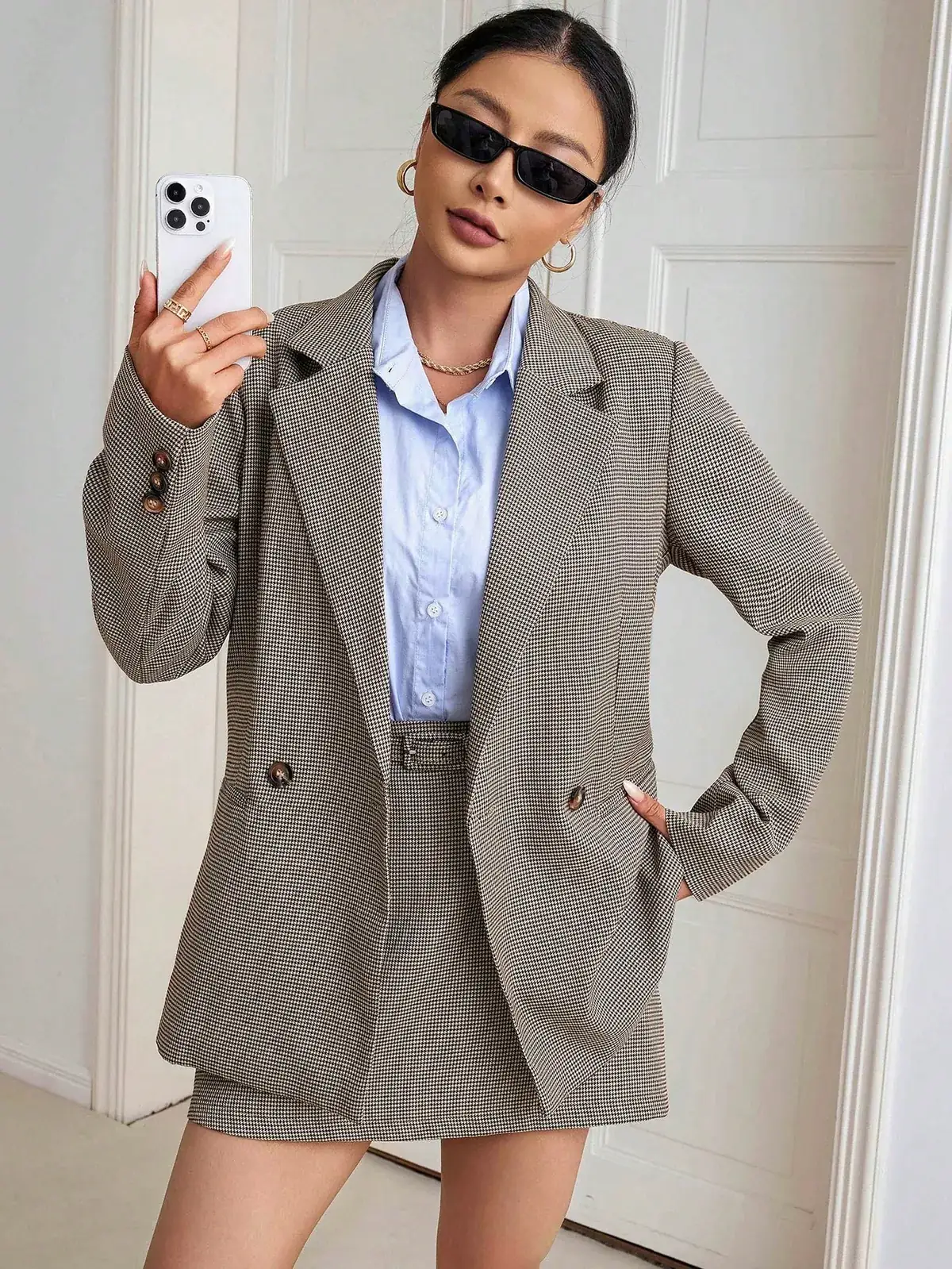 Conjunto Blazer e Saia Pied-de-Poule Ivone na cor Multicolorido — foto 3 de 6