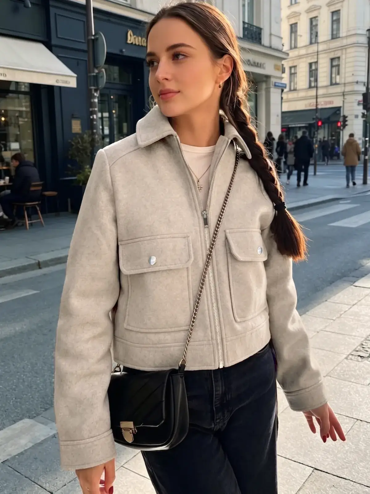 Jaqueta Toque de Lã com Zíper Rebeca na cor Bege — foto 1 de 9