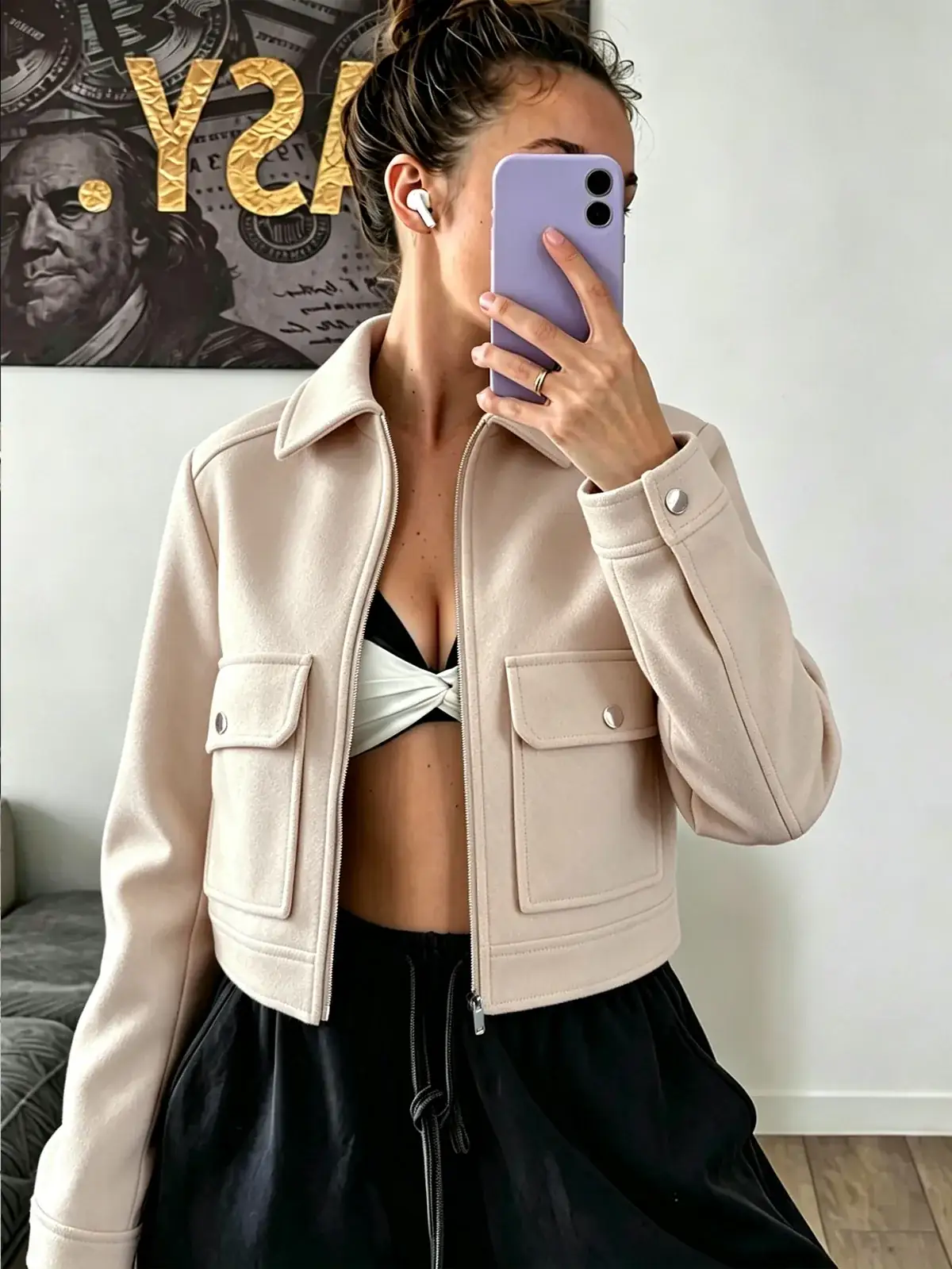 Jaqueta Toque de Lã com Zíper Rebeca na cor Bege — foto 3 de 9
