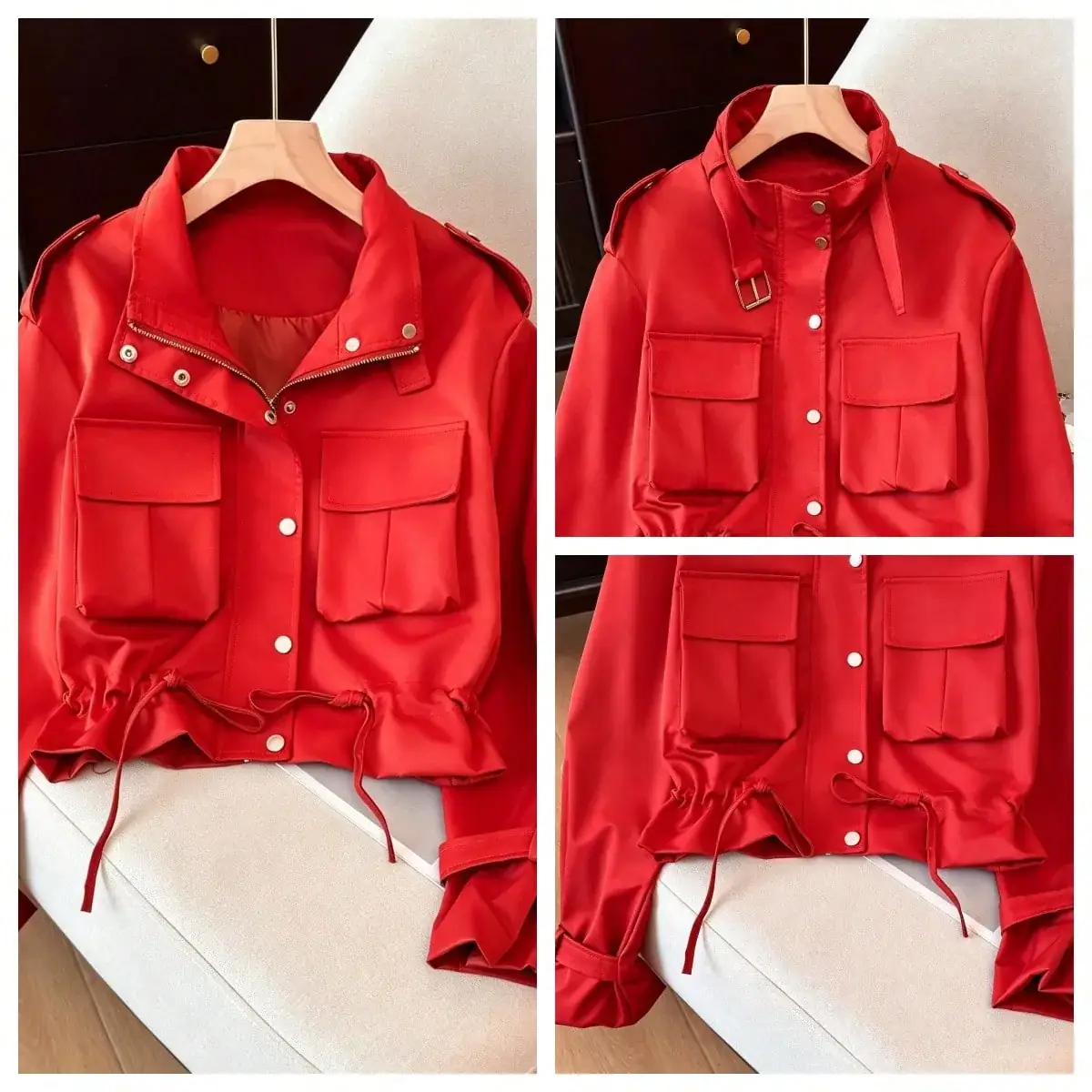 Jaqueta Utilitária Cropped Pietra na cor Vermelho — foto 9 de 11