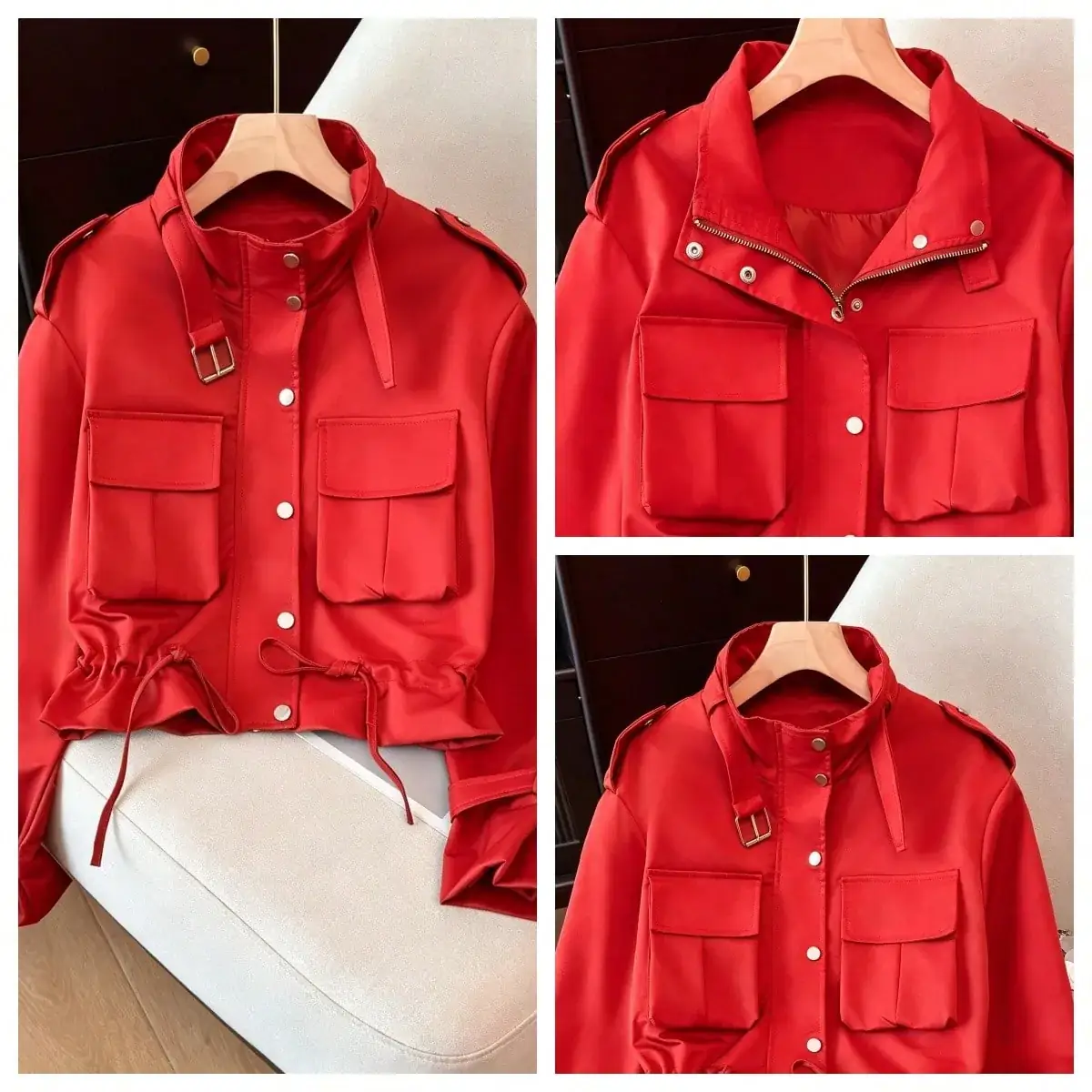 Jaqueta Utilitária Cropped Pietra na cor Vermelho — foto 10 de 11