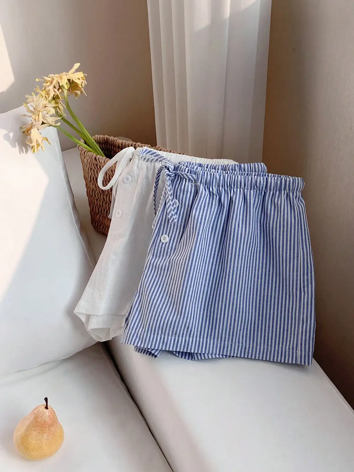 Kit 2 Shorts de Algodão com Amarração Denise na cor Azul e Branco — foto 5 de 7