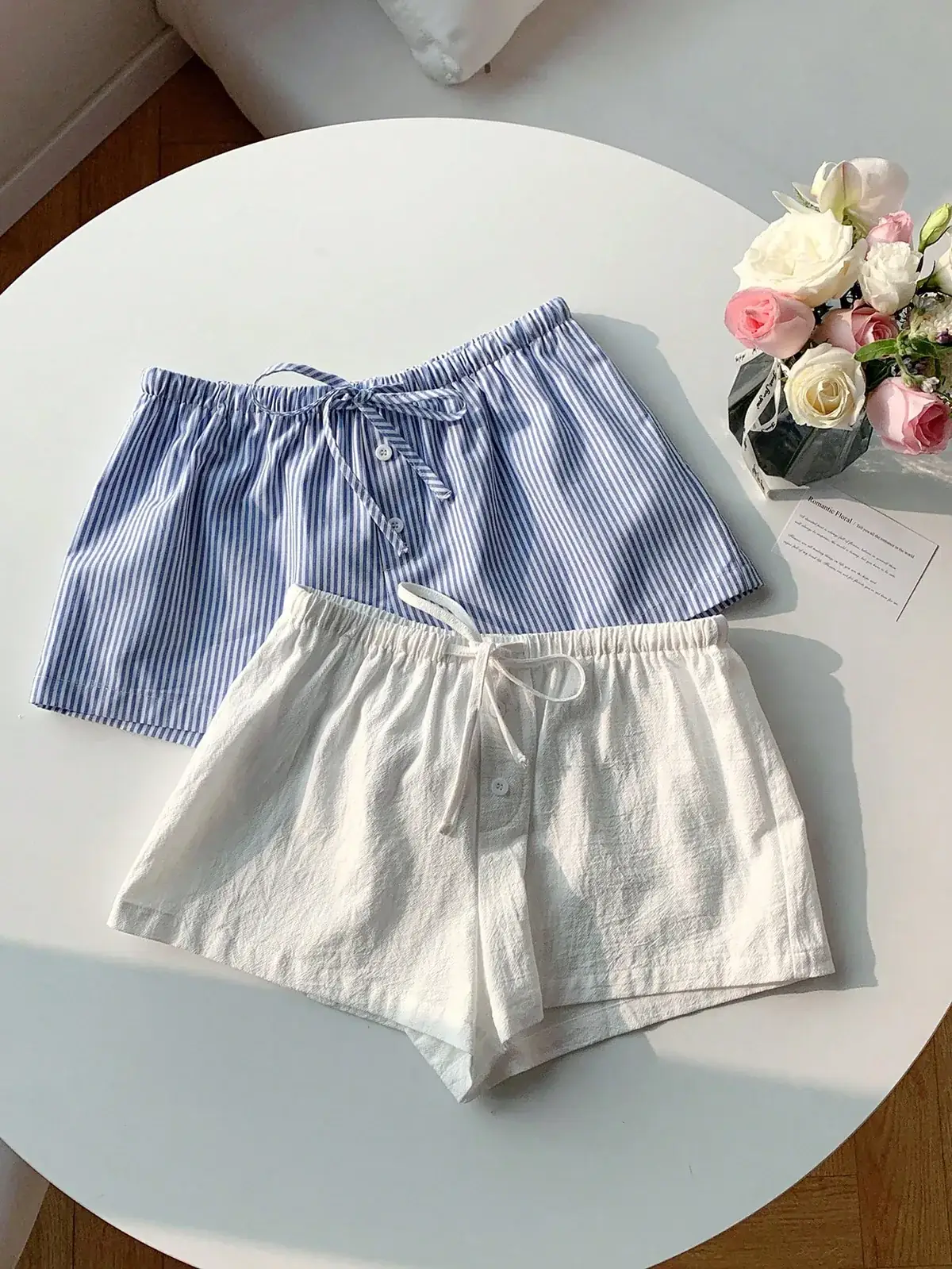 Kit 2 Shorts de Algodão com Amarração Denise na cor Azul e Branco — foto 7 de 7