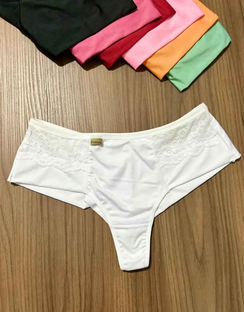 Kit 3 Calcinha Plus Size Fio Duplo com Renda na Lateral na cor Sortida — foto 3 de 8