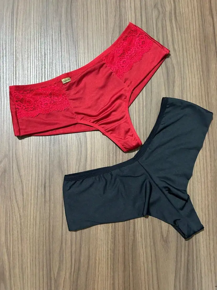 Kit 3 Calcinha Plus Size Fio Duplo com Renda na Lateral na cor Sortida — foto 5 de 8