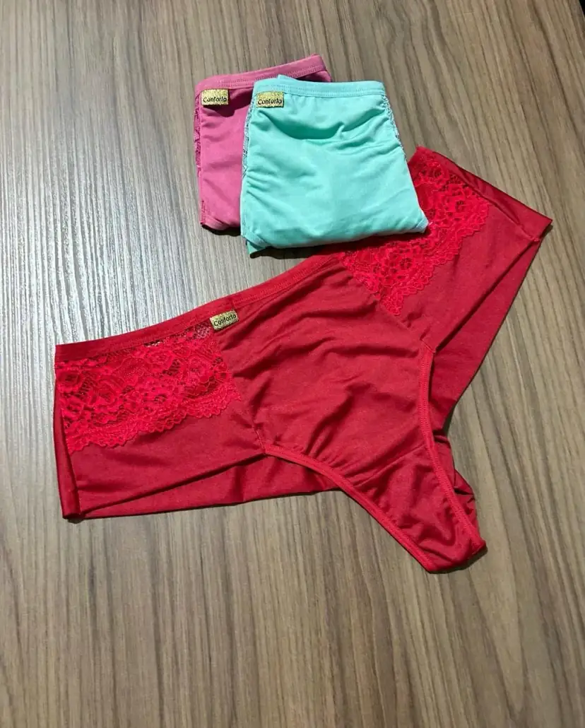 Kit 3 Calcinha Plus Size Fio Duplo com Renda na Lateral na cor Sortida — foto 6 de 8