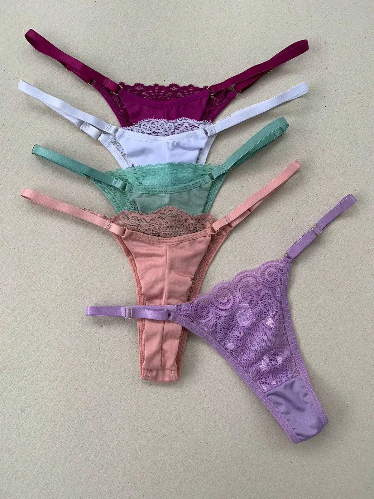 Kit 5 Calcinhas Fio Duplo de Renda com Regulagem na cor Sortida — foto 2 de 5