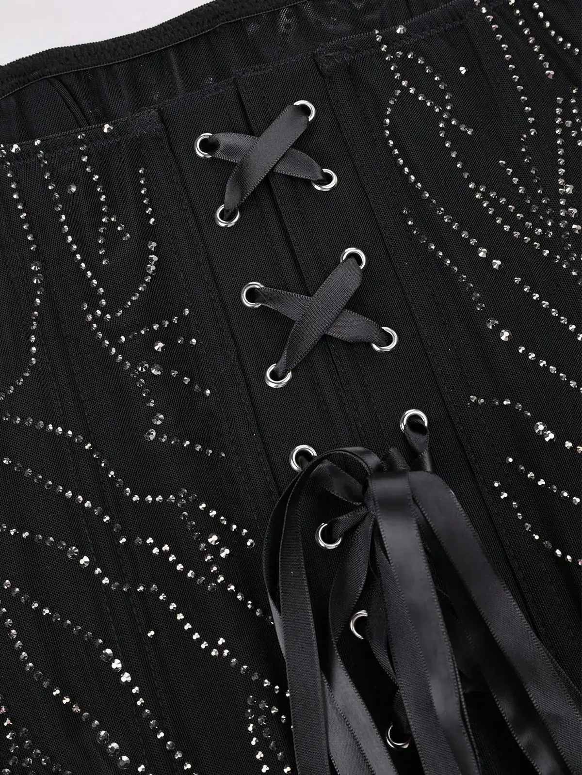 Top Corset de Tule com Strass Estela na cor Preto — foto 6 de 7