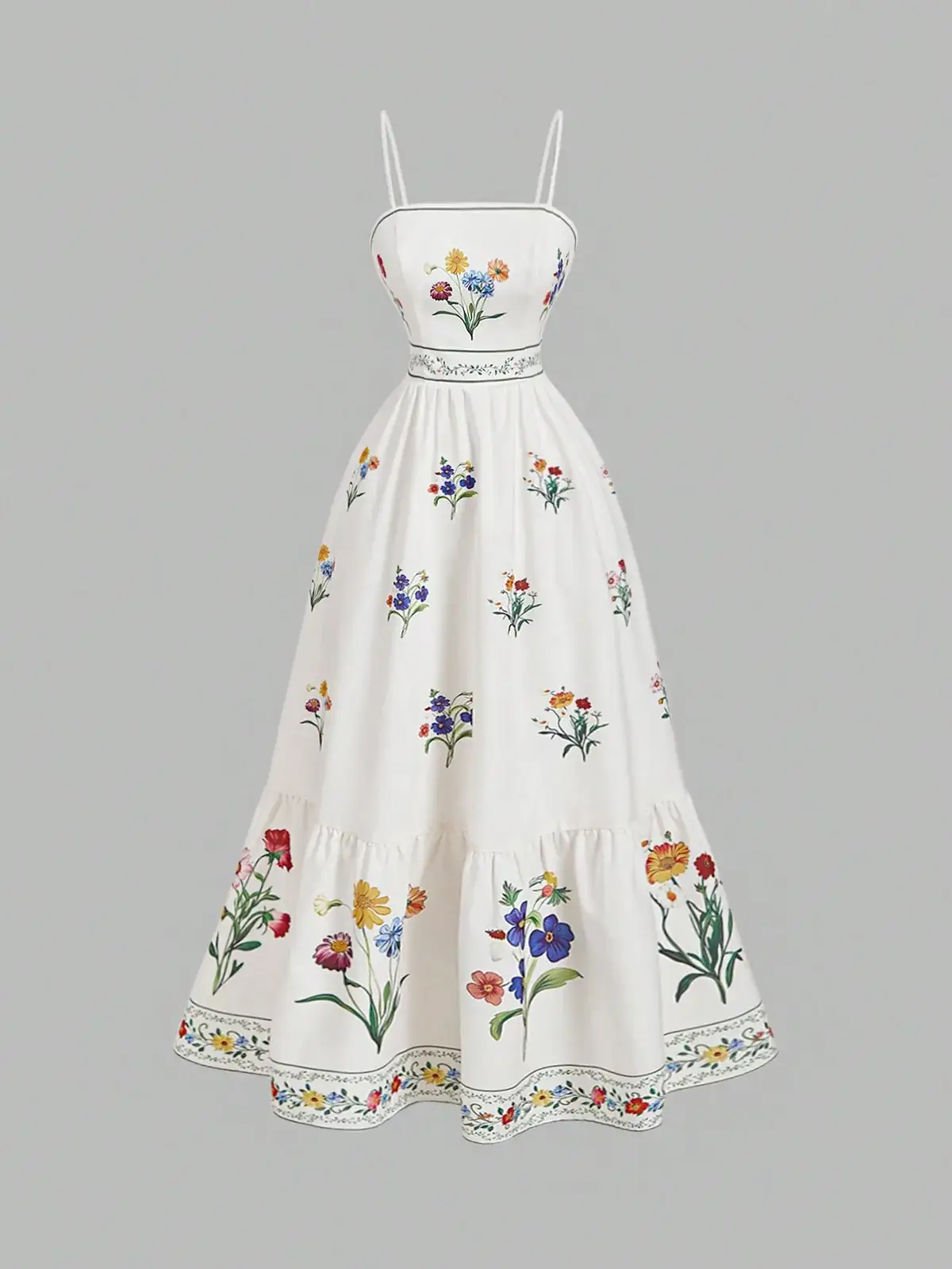 Vestido Longo Evasê Floral Bordado Sabrina na cor Multicolorido — foto 1 de 4