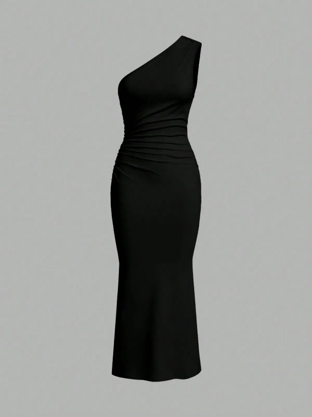 Vestido Longo Um Ombro Franzido Sereia Vanessa na cor Preto — foto 1 de 5