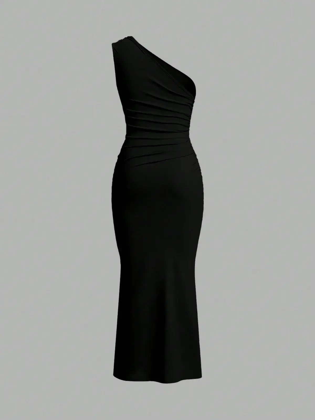 Vestido Longo Um Ombro Franzido Sereia Vanessa na cor Preto — foto 2 de 5